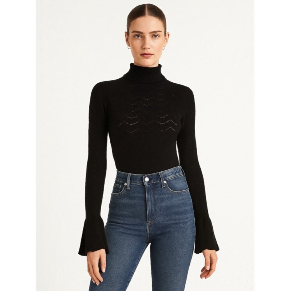 Co Turtleneck Sweater wool blend Womens Black Size S
